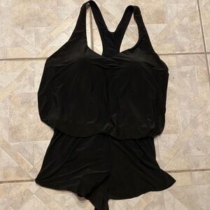 T womens Aqua Green solid black razor back plus size swimsuit size 24W
